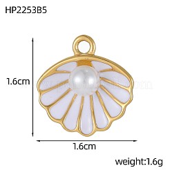 304ステンレススチールエナメルペンダント  貝殻の形のチャーム  模造パールと  イオンプレーティング（ip）  18KGP本金メッキ  ミックスカラー  13x17mm&nbsp;STAS-OY003-29G