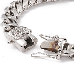 304 Stainless Steel Curb Chains Bracelet with Rhinestone Skull Clasp for Women&nbsp;BJEW-E107-09P