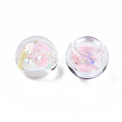 半透明のアクリルカボション  ポリマークレイとクリスタルラインストーン付き  ラウンド  ピンク  18x15.5~16mm&nbsp;TACR-N006-21