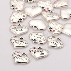 花嫁のラインストーンのチャームの父親との結婚式のテーマアンティークシルバートーンチベットスタイル合金ハート  カドミウムフリー＆鉛フリー  ライトローズ  14x16x3mm  穴：2mm&nbsp;LS-TIBEP-N005-19D