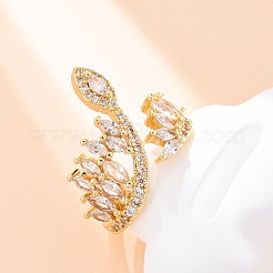 Brass Micro Pave Clear Cubic Zirconia Cuff Rings for Women&nbsp;RJEW-U047-23G