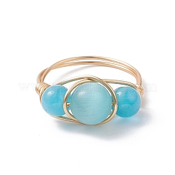 Cat Eye Beaded Finger Ring&nbsp;RJEW-JR00560-01