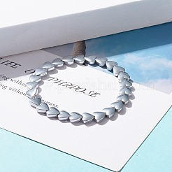 合成ヘマタイトハートビーズストレッチブレスレット  女性のためのアクセサリー用原石のアクセサリー  銀  内径：2-1/8インチ（5.5cm）&nbsp;BJEW-JB07694