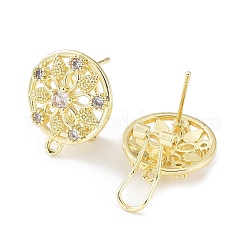 Hollow Flower Brass Micro Pave Cubic Zirconia Stud Earrings Finding&nbsp;KK-E083-09G