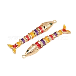 真鍮製マイクロパヴェキュービックジルコニアペンダント  エナメル  魚  18KGP本金メッキ  45x10.5x6mm  穴：1.4mm&nbsp;KK-H081-05G-04