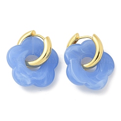Brass Resin Flower Hoop Earrings for Women&nbsp;EJEW-U038-01G-09
