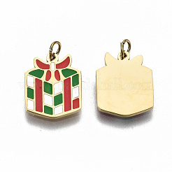 316サージカルステンレススチールエナメルチャーム  丸カン付き  カラフルなクリスマスギフトボックス  14KGP本金メッキ  12x9.5x1mm  丸カン：3.5x0.5ミリ  2.5mm内径&nbsp;STAS-S116-004G