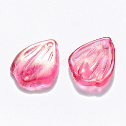 透明スプレー塗装ガラスペンダント  グリッターパウダー付き  花びら  赤ミディアム紫  19x15x3.5mm  穴：1mm&nbsp;GLAA-T016-27B
