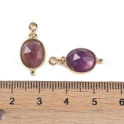 天然アメジストのファセットペンダント  ゴールドメッキ真鍮オーバルチャーム  20.5x9.5x5.5mm  穴：1.7mm&nbsp;KK-L218-003G-02