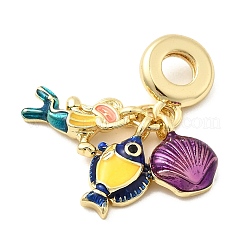 Brass Colorful Enamel Woman Fish Shell Shape European Dangle Charms&nbsp;KK-C137-20G