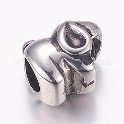 304 ステンレススチール 子犬 ヨーロッパビーズ  大穴ビーズ  犬のチャーム  アンティークシルバー  13.5x9x12mm  穴：5.5mm&nbsp;STAS-P173-015AS
