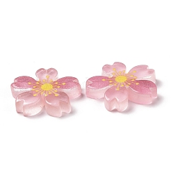 蓄光樹脂カボション  5枚の花/桜  ピンク  26x5mm&nbsp;X-RESI-G030-01B