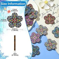 30 個 5 色プリントナチュラルバスウッドペンダント  花のチャーム  ミックスカラー  33.5x34.5x3mm  穴：1.5mm  6個/カラー&nbsp;WOOD-CJ0001-86