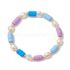 4Pcs 4 Colors Flat Round Polymer Clay Beads Stretch Bracelets for Women&nbsp;BJEW-JB11647