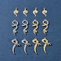 ラインストーン付きラックメッキ合金ペンダント  ヘビ  プラチナ·ゴールデン  28~48x11~23x3.5~7.5mm  穴：1.8mm  12個/セット&nbsp;FIND-FS0003-68