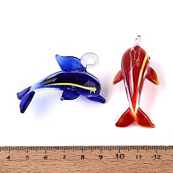 手作りランプワークペンダント  イルカのチャーム  ミックスカラー  42~51x45~52x25~27mm  穴：4~5mm&nbsp;LA-N048-22