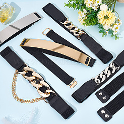 6Pcs 6 Style Polyester Elastic Belt with Iron Quick Link Chains&nbsp;AJEW-CP0005-13