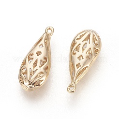 中空真鍮ペンダント  ニッケルフリー  18KGP本金メッキ  ティアドロップ  19.5x8x3.5mm  穴：1.5mm&nbsp;X-KK-S314-06G