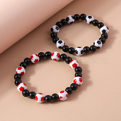 2Pcs Sport Resin Football Beaded Stretch Bracelets for Women Men&nbsp;FS-WG5AFC0-02