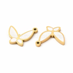 イオンプレーティング（IP）304ステンレススチールエナメルペンダント  蝶  ホワイト  15x13x1mm  穴：1.2mm&nbsp;STAS-F291-02G-01