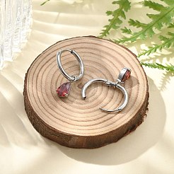 304 Stainless Steel Micro Pave Cubic Zirconia Hoop Earrings&nbsp;STAS-R004-05P-01