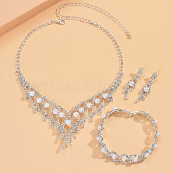 Horse Eye Alloy Crystal Rhinestone & Plastic Pearl Chain Necklaces & Stud Earrings & Bracelets Sets &nbsp;FS-WG3003B-01