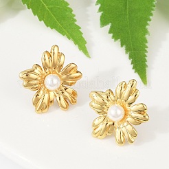 304 Stainless Steel ABS Plastic Pearl Stud Earrings for Women&nbsp;EJEW-U046-12A-G