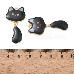 プリント合金ペンダント  猫の形のチャーム  ラックめっき  ゴールドカラー  ブラック  40x19.5x2.5mm  穴：1.8mm&nbsp;ENAM-K076-45G-06