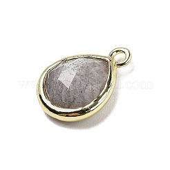 天然サンストーンのファセットペンダント  ラックメッキ金メッキ真鍮ティアドロップチャーム  14x9.5x4mm  穴：1.4mm&nbsp;G-U019-05G-10