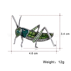 バッタ合金ラインストーンブローチ  ペリドット  34x46mm&nbsp;PW-WG09710-01