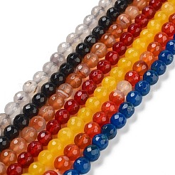 天然石瑪瑙ビーズ連売り  多面カット  染め  ラウンド  ミックスカラー  8mm  穴：1mm  約48個/連  15インチ&nbsp;G-G580-8mm-M