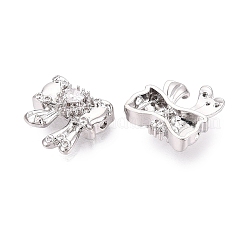 真鍮マイクロパヴェクリアキュービックジルコニアペンダント  ちょう結びのチャーム  プラチナ  15x16x6mm  穴：1.6mm&nbsp;KK-N288-09P
