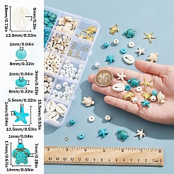 DIYジュエリー作りの発見キット  合成混合宝石とガラスパールビーズを含む  合金ペンダント  真鍮製丸カン  アクリルカボション  カメ＆ヒトデ＆貝殻＆フラットラウンド  292個/箱&nbsp;DIY-SC0023-87