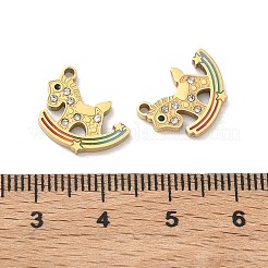 304ステンレススチールラインストーンペンダント  馬のチャームをロッキング  エナメル  ゴールドカラー  10x14x2mm  穴：1.4mm&nbsp;STAS-P449-01G