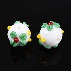 手作りランプワークビーズ  花の丸  ホワイト  11~16mm  穴：1.2~2mm&nbsp;LAMP-ZX003-14-01