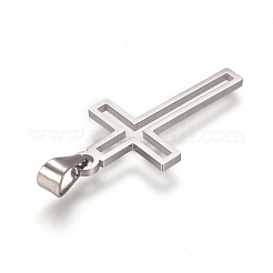 変色しない304ステンレススチールペンダント  クロス  中空  クラフトジュエリー作成用  ステンレス鋼色  25x13x1mm  穴：5x3mm&nbsp;STAS-G217-13P
