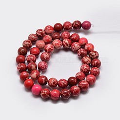 ナチュラルインペリアルジャスパービーズ連売り  ラウンド  染め  暗赤色  8mm  穴：1mm  約45~47個/連  37.5~38cm&nbsp;G-I122-8mm-04