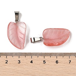 チェリークォーツガラスペンダント  201ステンレススチール製金具付き  葉  25.5~26x15x7mm  穴：4x8mm&nbsp;G-B127-01P-07