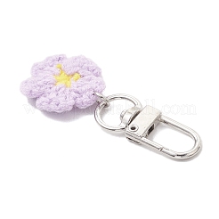 8個の花の手作りコットン編みペンダント装飾  合金回転式ナスカン付き  プラチナ  56mm&nbsp;HJEW-JM03698-02