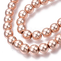 電気メッキ磁気無し合成ヘマタイトビーズ連売り  ラウンド  ローズゴールドメッキ  8mm  穴：1mm  約52個/連  15.7インチ&nbsp;G-Q466-8mm-03