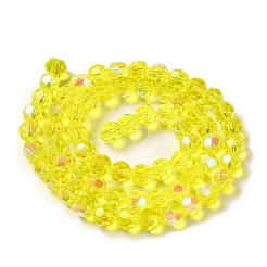 電気メッキ透明ガラスビーズ連売り  ファセット（32ファセット）  ラウンド  虹メッキ  きいろ  4mm  穴：0.7mm  約87~93個/連  32~33cm&nbsp;EGLA-A035-T4mm-L03