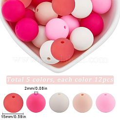 60Pcs 2 Styles Round Silicone Focal Beads with Fluorescence Acrylic Beads&nbsp;SIL-SP0001-01A