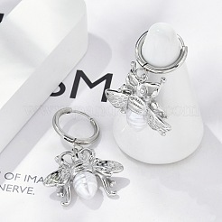 304ステンレススチールABSイミテーションパールフープピアス  ミツバチ  ステンレス鋼色  39x26mm&nbsp;EJEW-M070-19P
