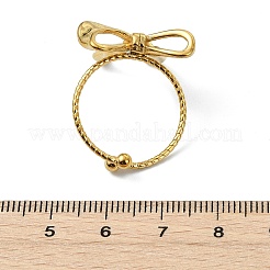 304ステンレススチール製調節可能な女性用オープンカフリング  蝶結び  ゴールドカラー  23x22mm  usサイズ9 3/4(19.5mm)&nbsp;RJEW-K293-05G