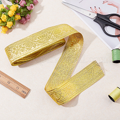 ヴィンテージジャカードポリエステルリボン  刺繍入りの織りリボン  DIYの衣類の付属品の装飾のため  ゴールド  1-5/8インチ（41x1mm）  約4.5~5.00ヤード（4.11~4.57m）/バッグ&nbsp;OCOR-FG0001-24