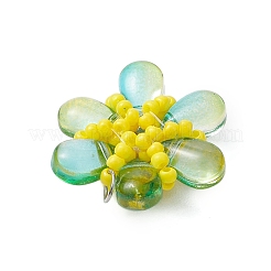 ビーズの花のチャーム  ラインストーンとガラスのシードビーズペンダント  丸カン付き  ダークシーグリーン  21.5x23x8mm  穴：3mm&nbsp;PALLOY-MZ00438-03