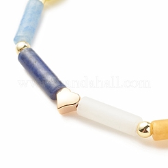 天然混合宝石のカーブチューブ チャンキー ストレッチ ブレスレット ブラス ハート  女性のためのチャクラジュエリー  内径：2-1/8インチ（5.4cm）&nbsp;BJEW-JB08127