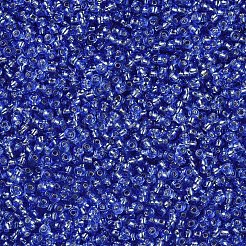 11/0 グレードの丸い透明ガラス シード ビーズ  銀並ぶ丸い穴  コーンフラワーブルー  2x1.5mm  穴：0.3mm  約3300個/50g&nbsp;X-SEED-Q007-F43