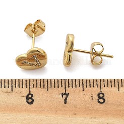 ラックメッキ真鍮マイクロパヴェクリアキュービックジルコニアスタッドピアス  ハート  V字  8.5x9.5mm&nbsp;EJEW-K299-01G-V