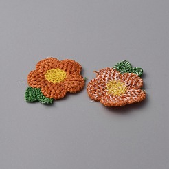 かぎ針編みの花のアップリケ  コンピュータ刺繍布パッチ  マスクと衣装のアクセサリー  ミシンクラフト装飾  ダークオレンジ  47x40x2.5mm&nbsp;DIY-WH0502-05D